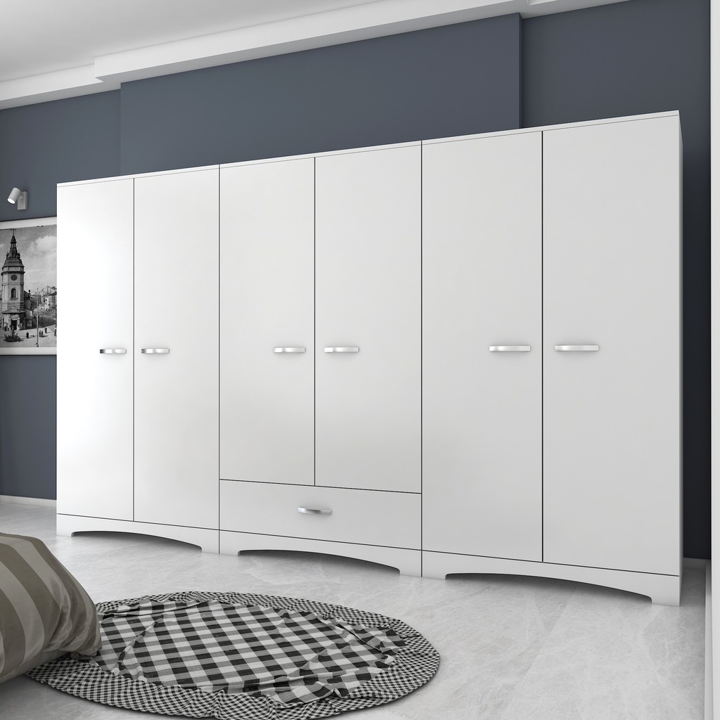 Rani F4 Geniş Gardırop Elbise Dolabı 6 Kapılı 1 Çekmeceli