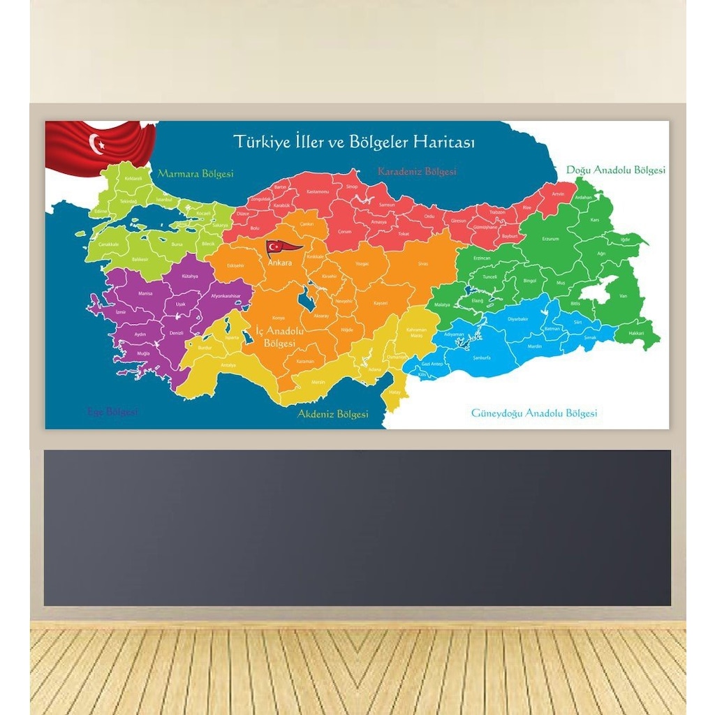 Türkiye İller ve Bölgeler Haritası Poster - Ebat 50 x 100 cm Fiyatları