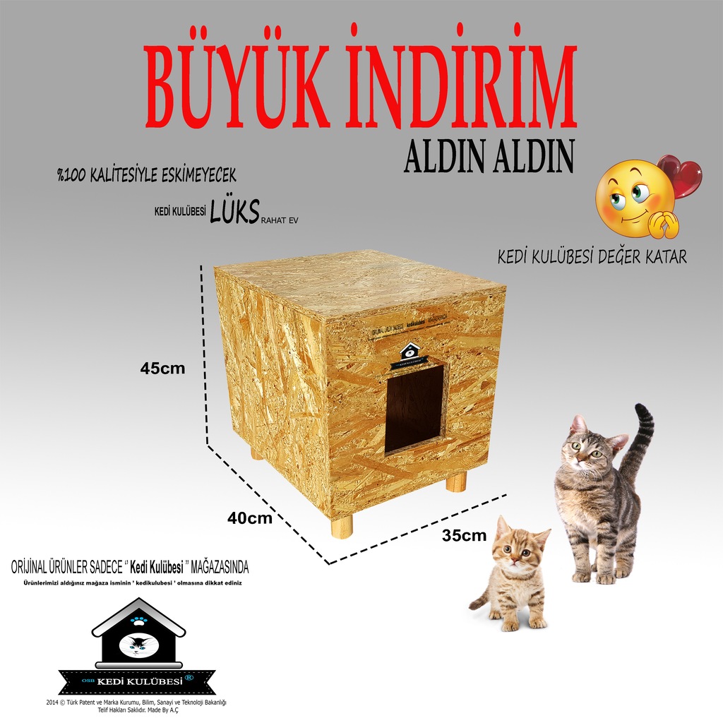 Kedi Evi Kedi Kulübesi Lüks Büyük Ev Vernik Korumalı !!!