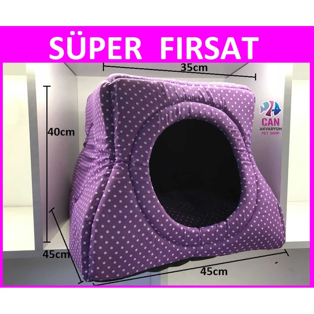 Kedi Köpek Evi Yatağı Yuvası Çift Fonksiyonlu Mor 45x40x35