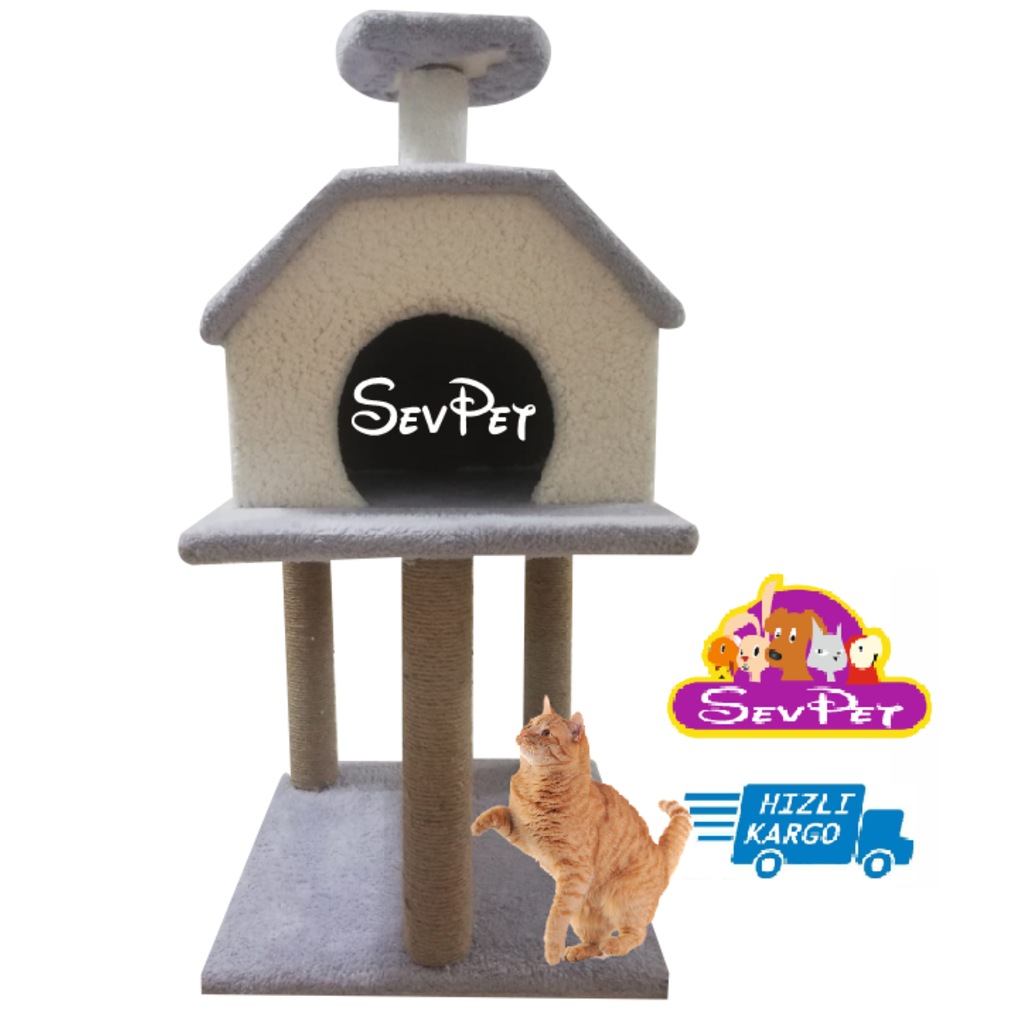 Peluşlu Lüx 2 Katlı Kedi Evi