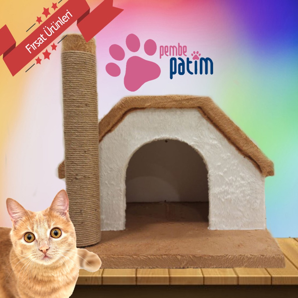 Tek Katlı Kedi Evi + Tırmalama Tahtalı+ 40<em>45</em>45cm