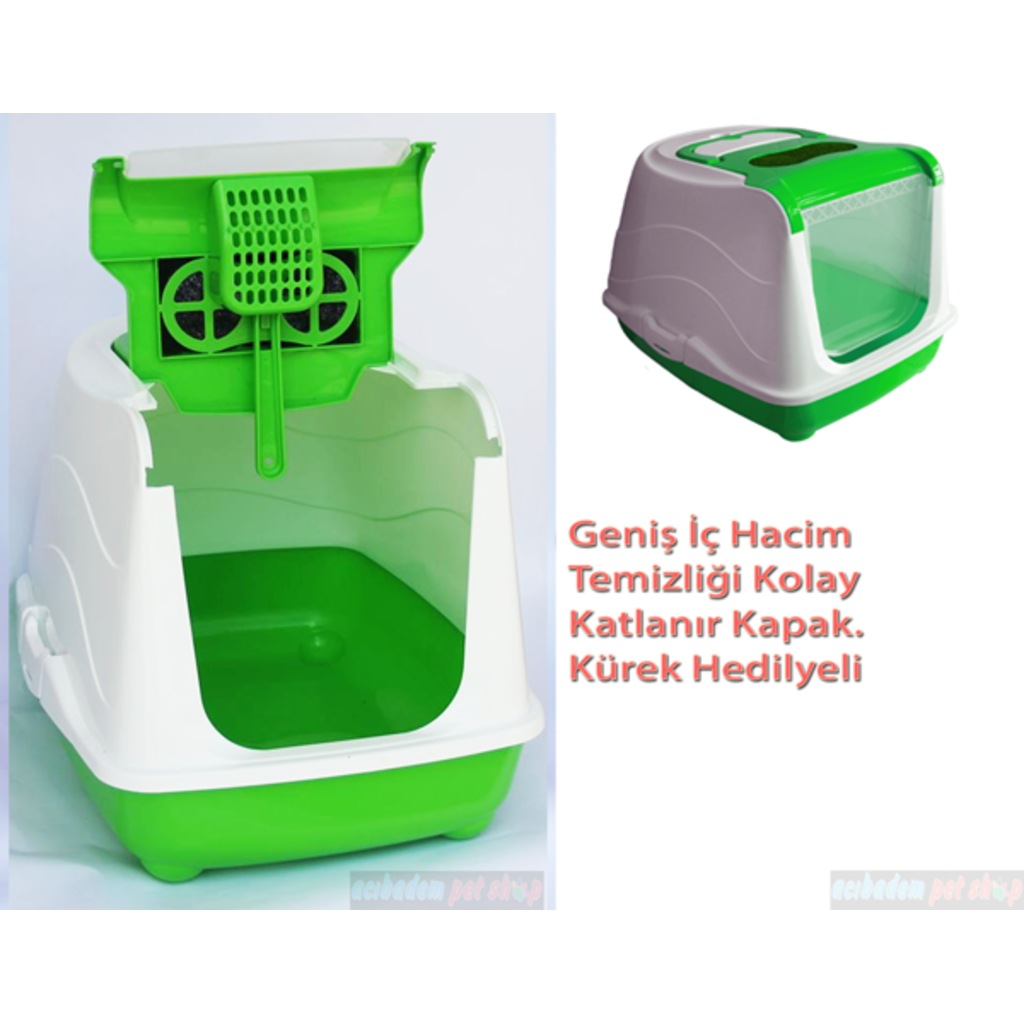TiSert Filtreli Kapalı Kedi Tuvalet Kabı 50 cm Yeşil Fiyatları ve