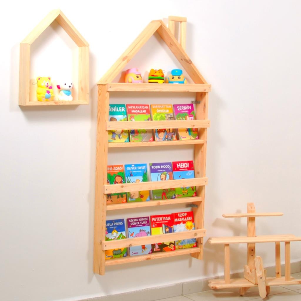 Çocuk Odası Eğitici Montessori Kitaplık Raf Duvar Rafı