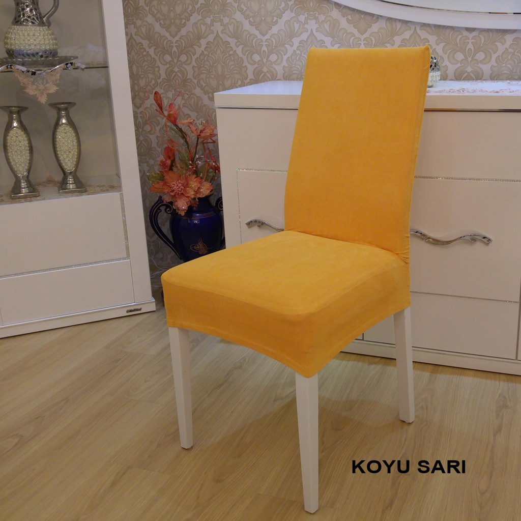 Streç Süet Likralı Lastikli Sandalye Kılıfı Koyu Sarı