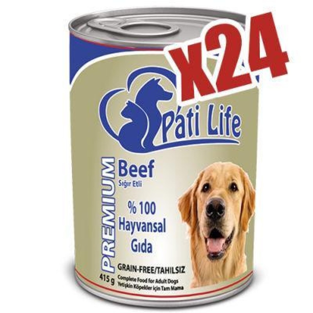 24'Lü Pati Life Sığır Etli Köpek Konserve Maması 415 Gr