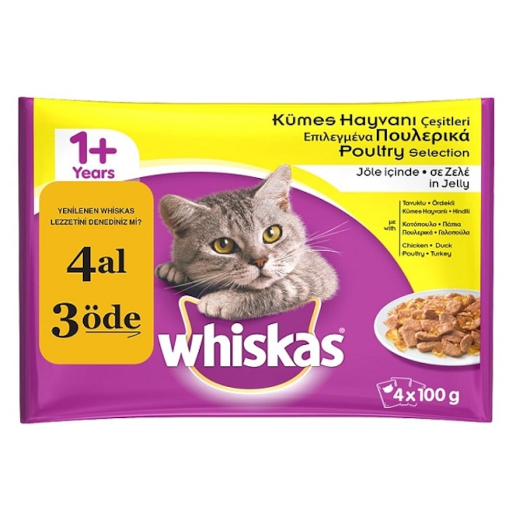 Whiskas Kümes Hayvanı Çeşitleri 4 lü Paket Kedi Konserve 4x100 Gr