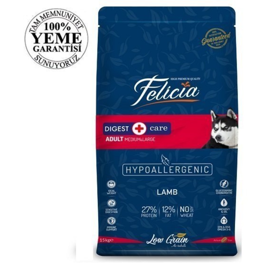 Felicia Düşük Tahıllı Kuzu Etli Yetişkin Köpek Maması 15 Kg