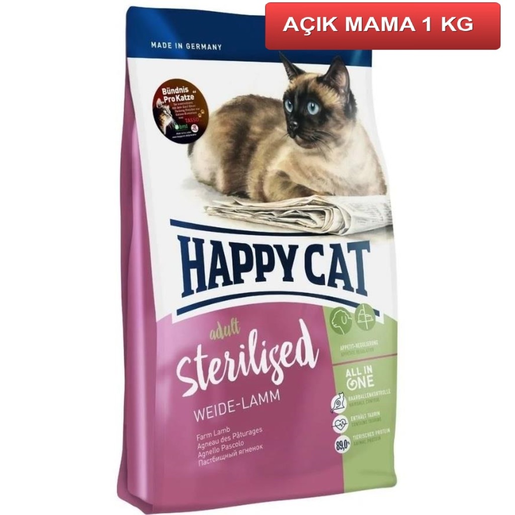 Happy Cat Sterilised Kuzu Etli Kısır Kedi Maması 1 Kg AÇIK