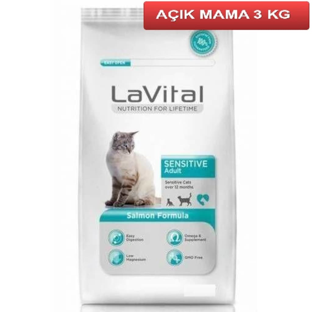 Lavital Sensitive Somonlu Kedi Maması 3 kg AÇIK