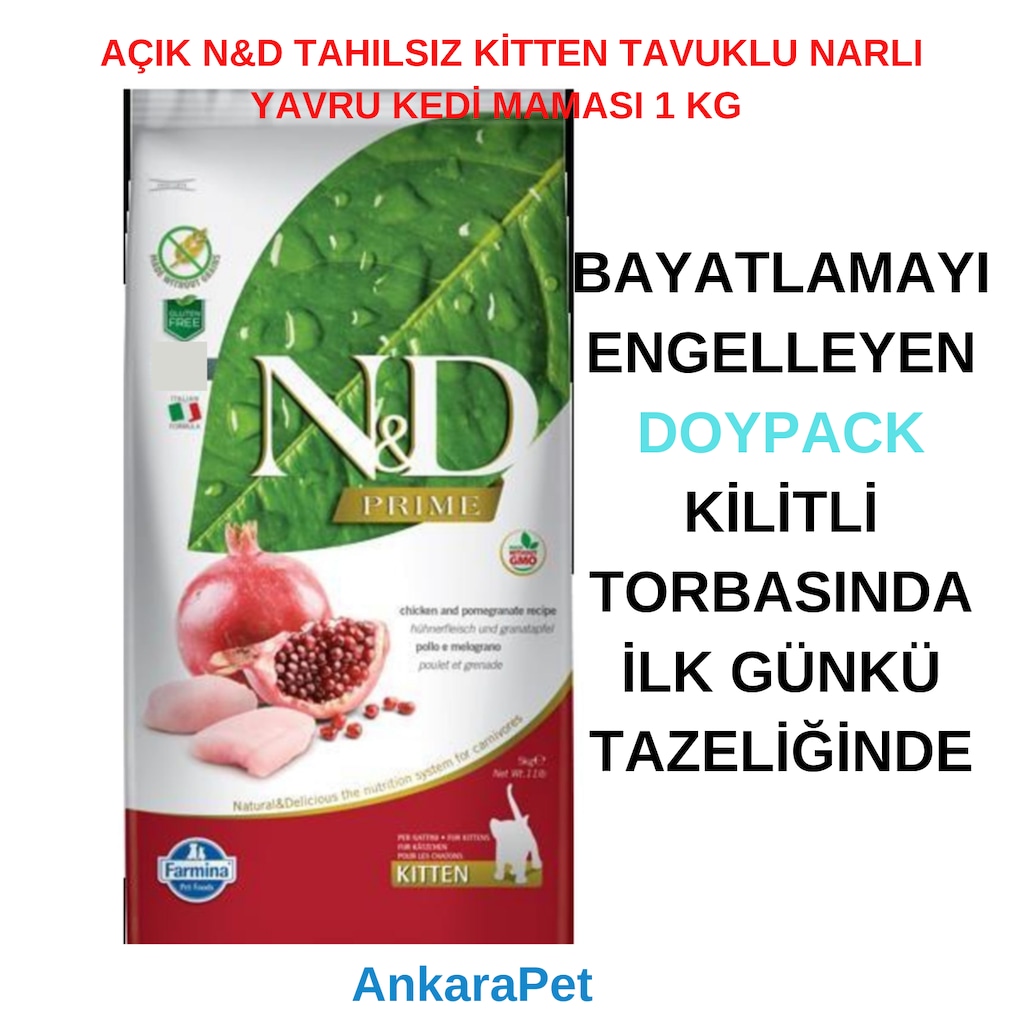 Nd Tahılsız Kitten Tavuk Nar Yavru Kedi Maması 1kg Açık Skt04/21