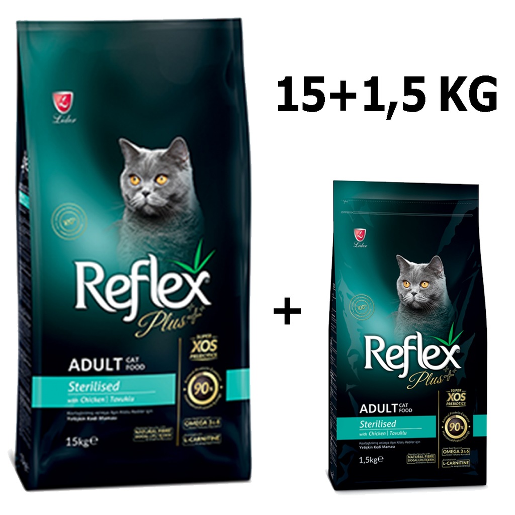 Reflex Plus Kısırlaştırılmış Tavuklu Kedi Maması 15 Kg + 1,5 Kg