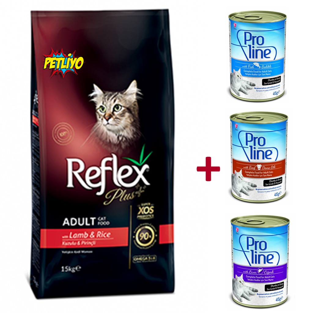 Reflex Plus Kuzu Etli Yetişkin Kedi Maması 15 Kg + 3 Konserve