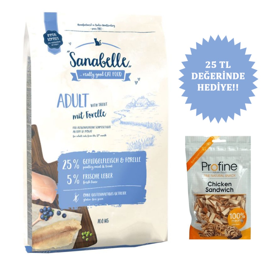 Sanabelle Balıklı Glutensiz Yetişkin Kedi Maması 10 Kg + Hediye!