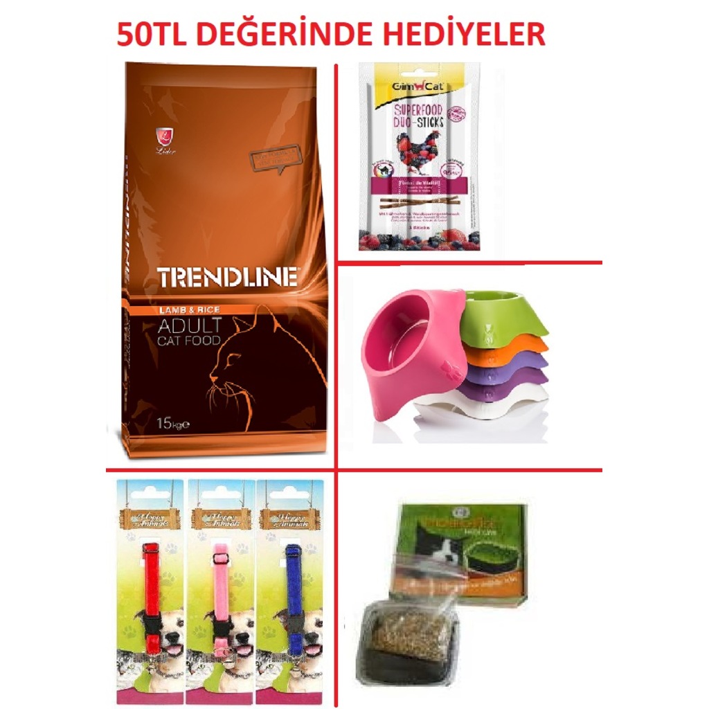 Trendline Kuzu Etli Kedi Maması 15 Kg 4 Adet Hediye