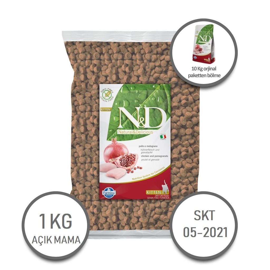 Yavru Kediler İçin Nd Tahılsız Tavuklu Narlı Kedi Maması 1KG açık