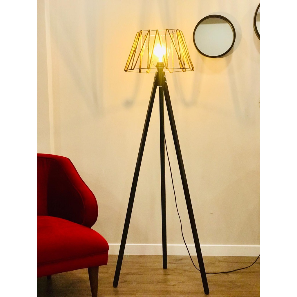 Homedit Ağaç Ayak Tasarım Lambader Tripod Köşe Lambası Abajur