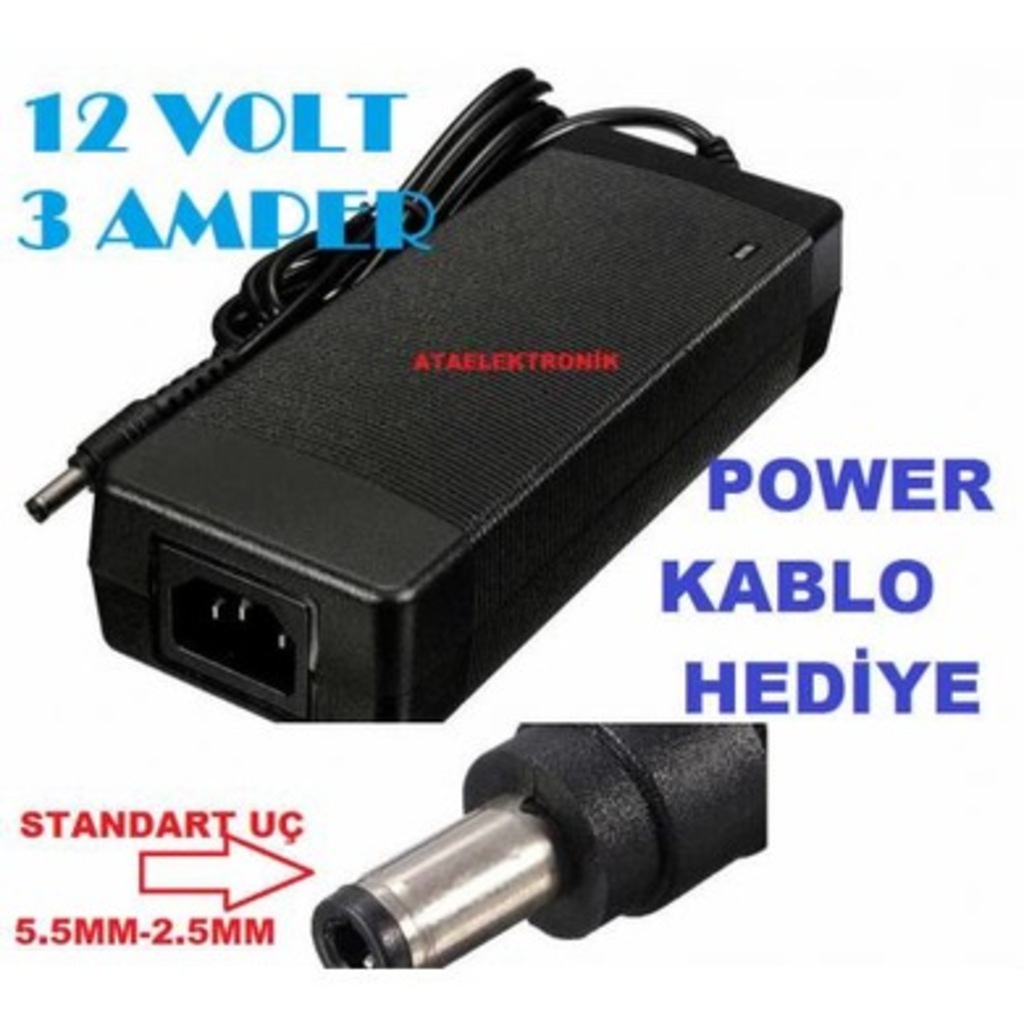GÜÇ ADAPTÖRÜ 12V 3 AMPER MÖNİTÖR BİLGİSAYAR -KALİTELİ ÜRÜN