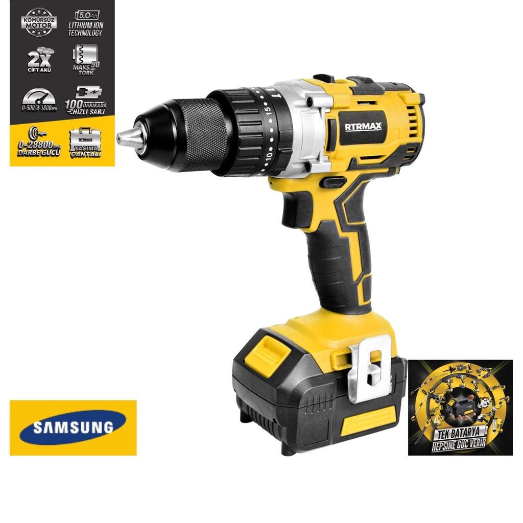 RTRMAX RTX2018 18 V Lithium Ion Çift Akü 5Ah Akülü Darbeli Matkap
