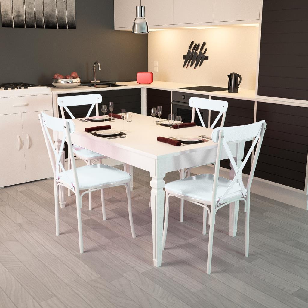 Alkur Home Beyaz Lükens Ayaklı Masa 4 Çapraz