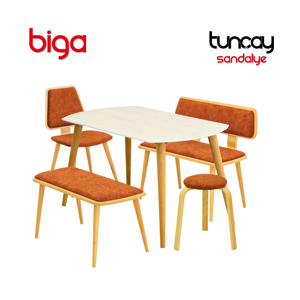 Biga Ahşap Natürel Masa Sandalye Tabure Bench Takımı