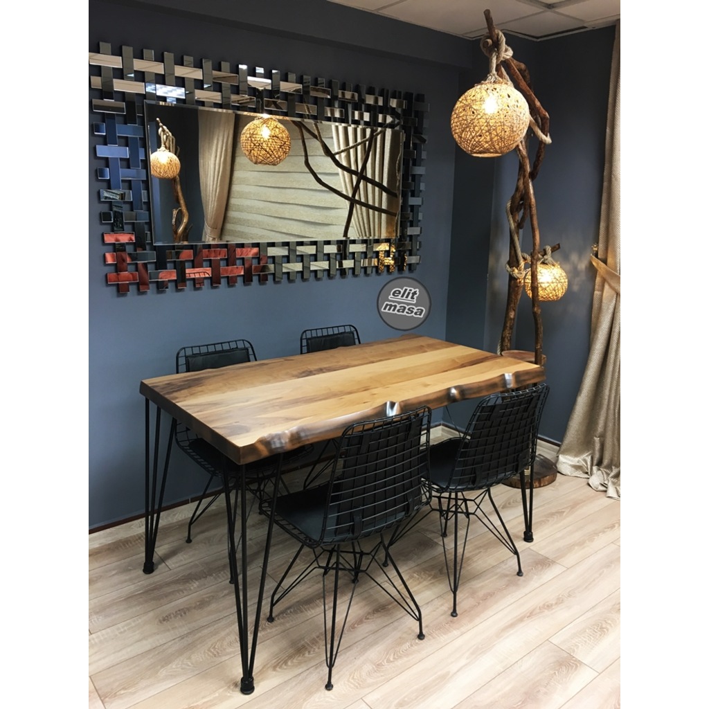 Mdf Üzeri Doğal Ceviz Ağacı Kaplama Masa 4 Sırtlıklı Tel