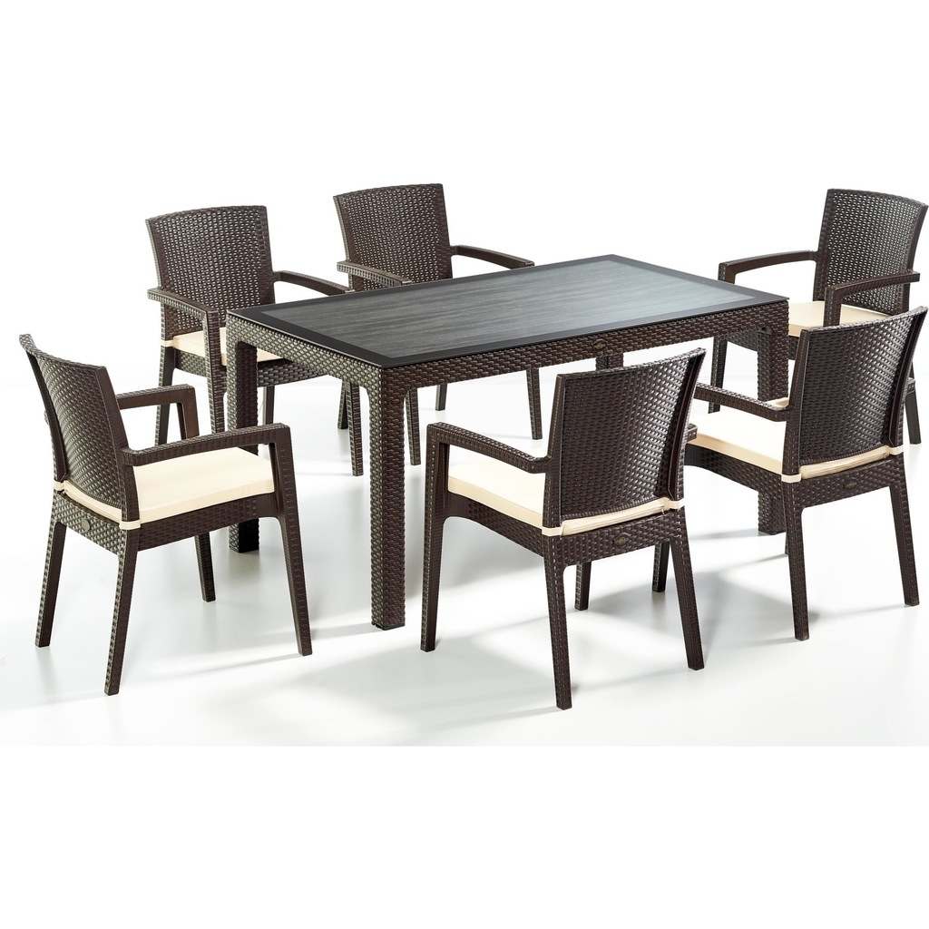Werty Home 6 Sandalye 6 Minder 80*140 Camlı Rattan Masa