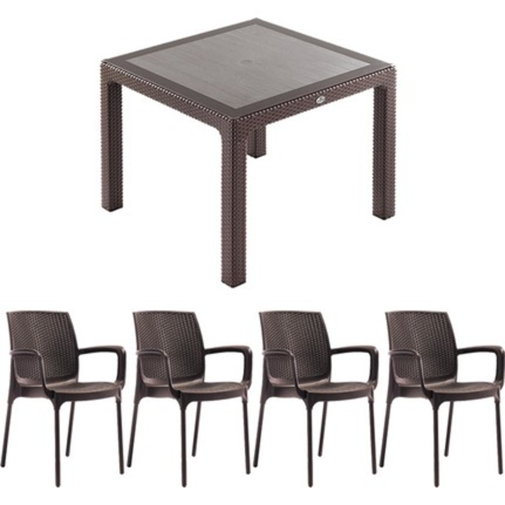 Novussi Sunset Rattan 4 Sandalye 90*90 Camlı Masa 4 Minder
