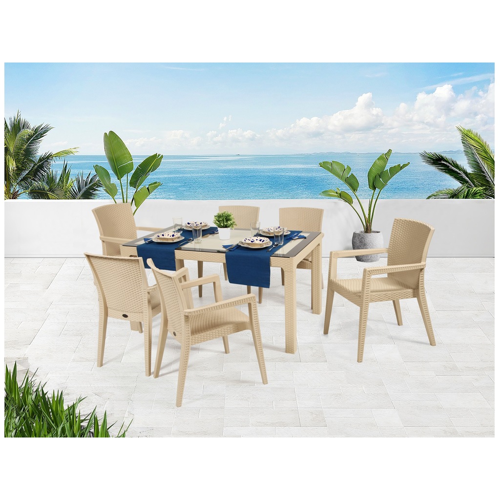 Rainbow Rattan Masa &amp; Sandalye Takımı Camlı Camsız