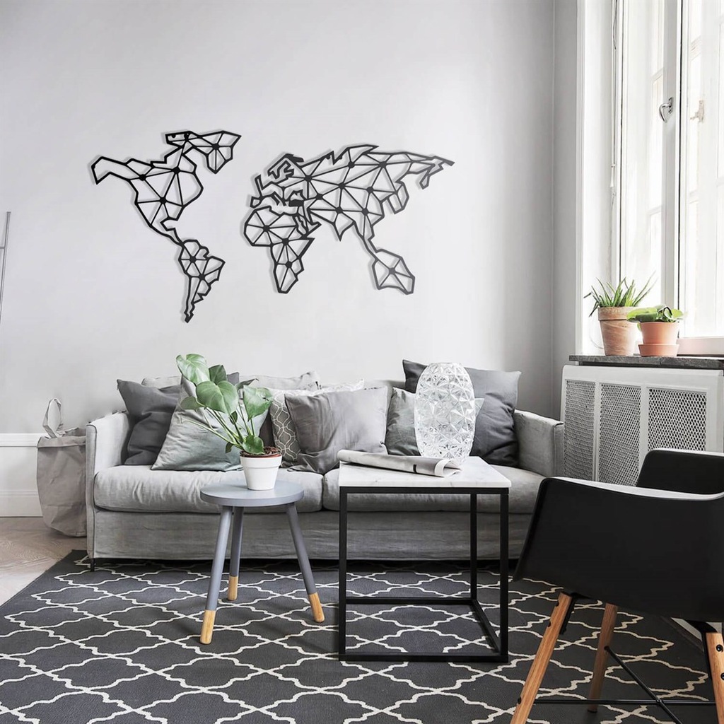 World Map Metal Dünya Haritası 120x64 Cm Metal Duvar Dekoru