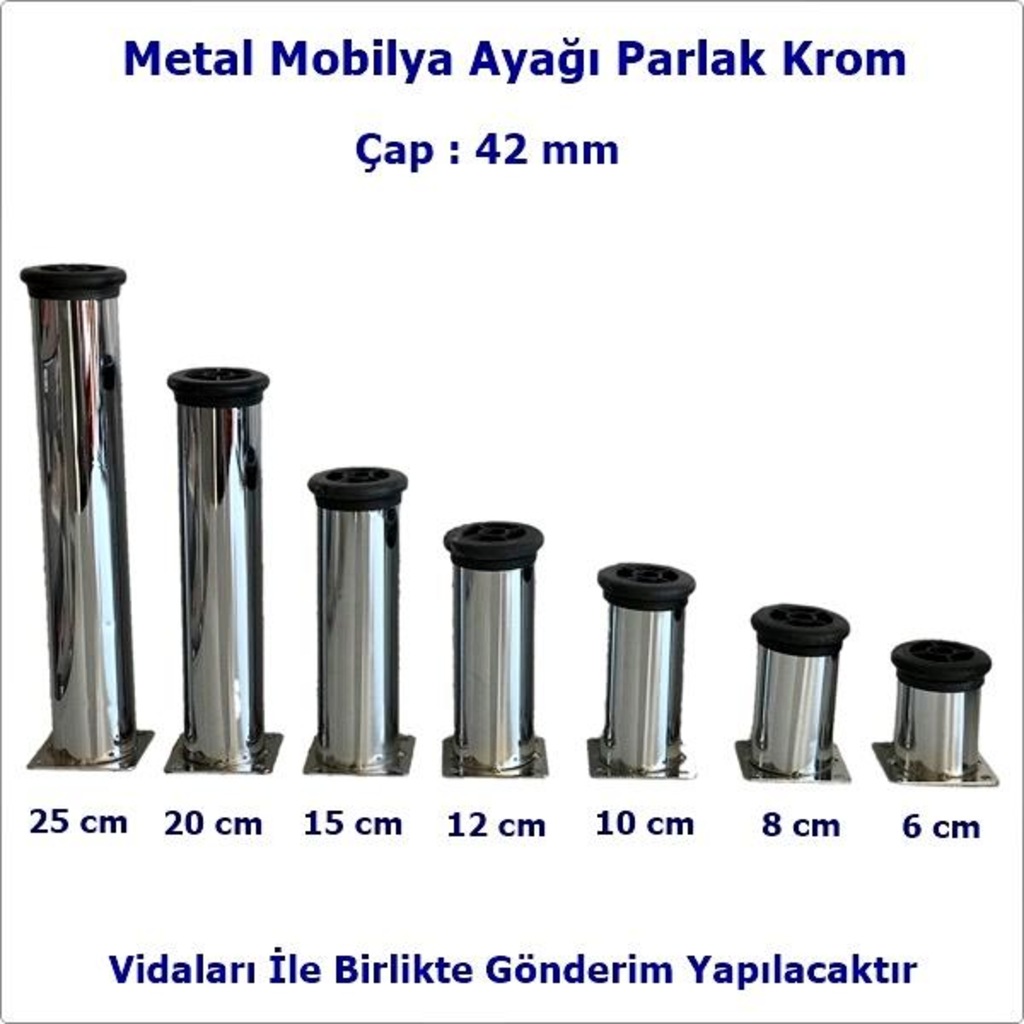 Mobilya Ayağı Metal Alttan Ayarlı 42 Mm Krom Ayak 1.kalite