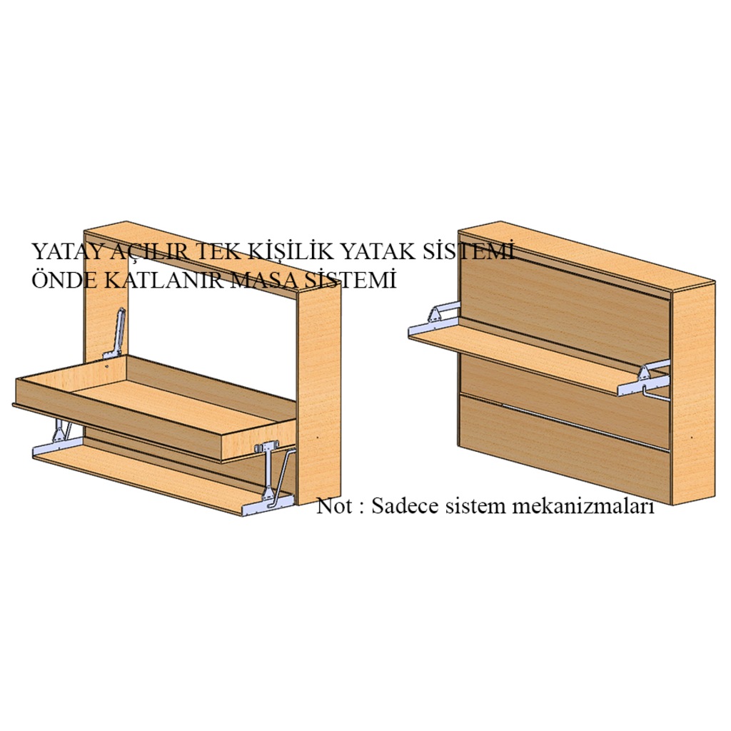 Duvardan Yatay Açılır Masalı Yatak Mekanizması 90x190