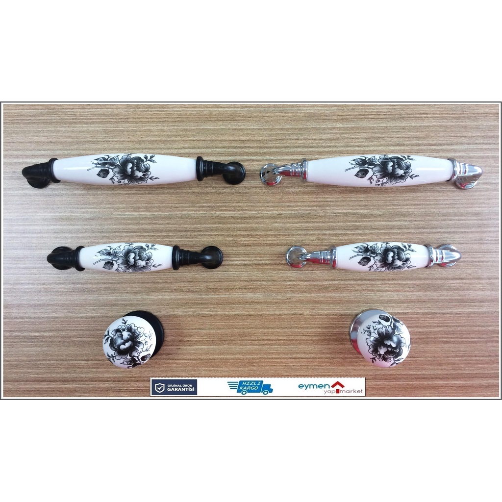 Porselen Dolap Kulp Siyah Gül Desenli Renk Seçenekli Porselen Dolap Kulp Siyah Gül Desenli Renk Seçenekli