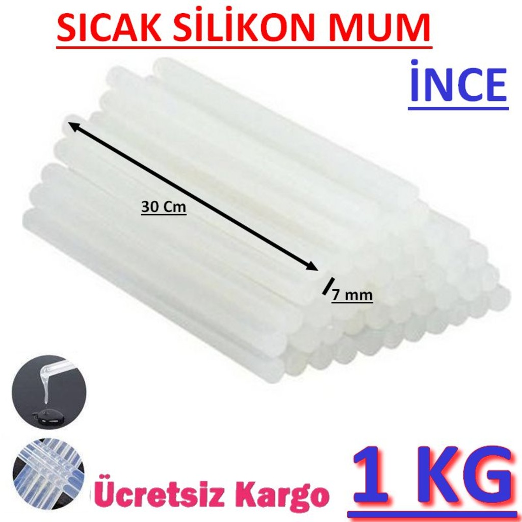 Winnboss Sicak Silikon Mum Cubuk Seffaf Ince 7x300mm 1 Kg Fiyati