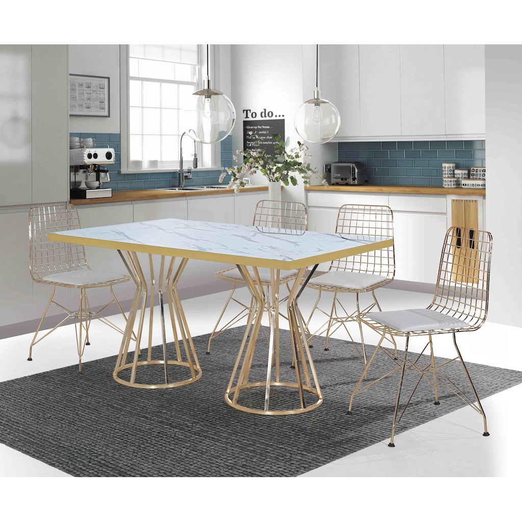 Avviohome Parla 4 Kişilik Metal Mutfak Masası Tel