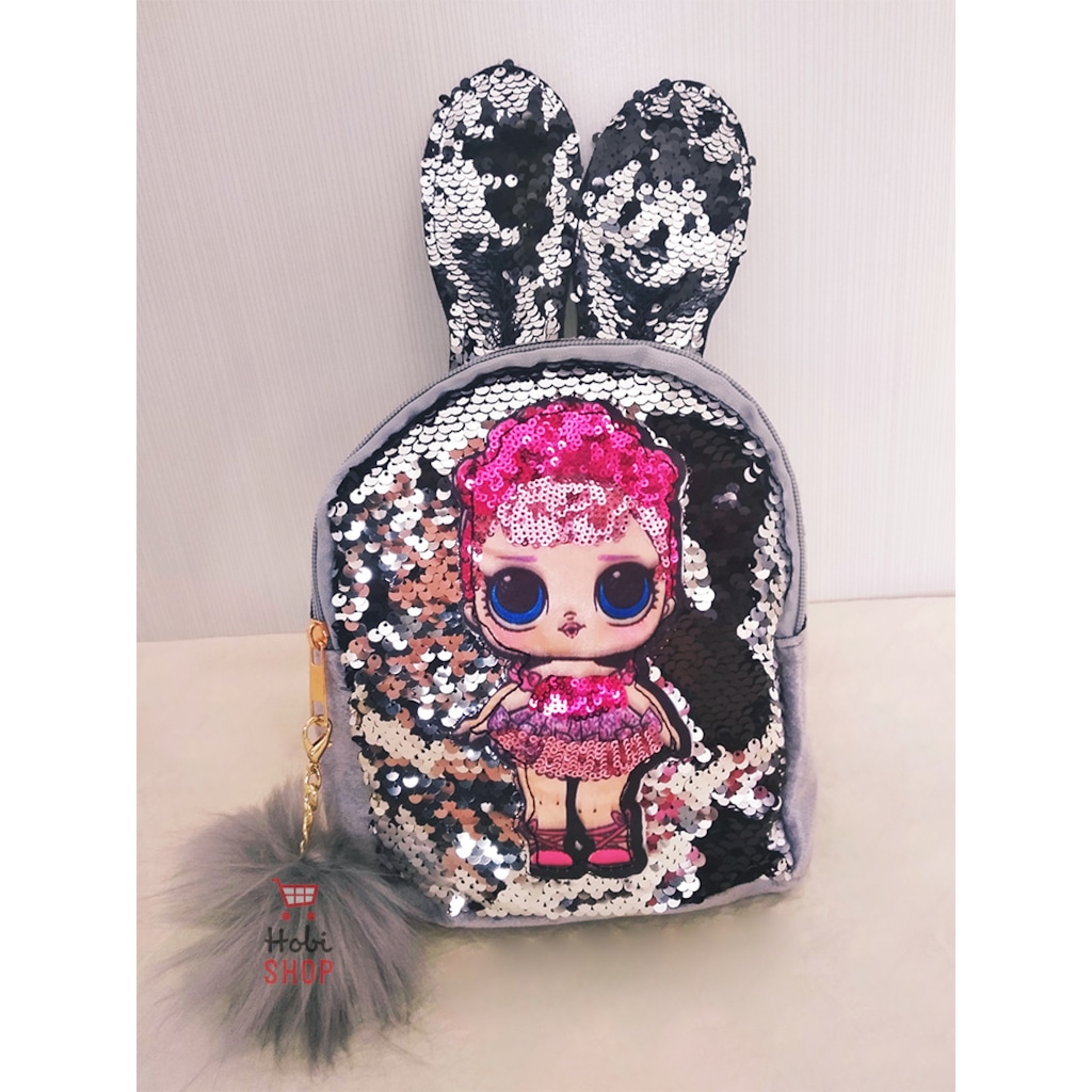Kulaklı Ponponlu Payetli Işıklı Lol Bebek Sırt Çantası