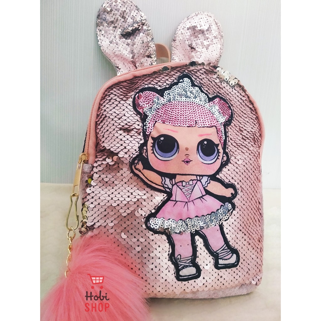 Kulaklı Ponponlu Payetli Işıklı Lol Bebek Sırt Çantası