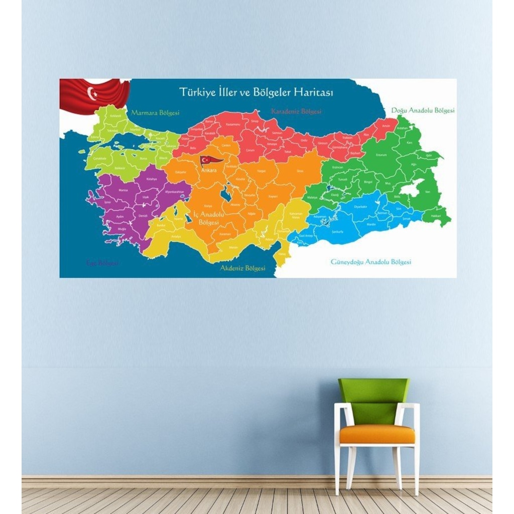Türkiye İller Ve Bölgeler Haritası Poster - Ebat 50 X 100 Cm - n11.com