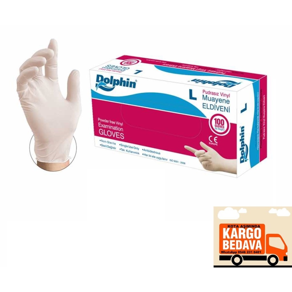 Dolphin Vinyl, VİNİL Eldiven Beyaz Pudrasız 100'LÜ PAKET