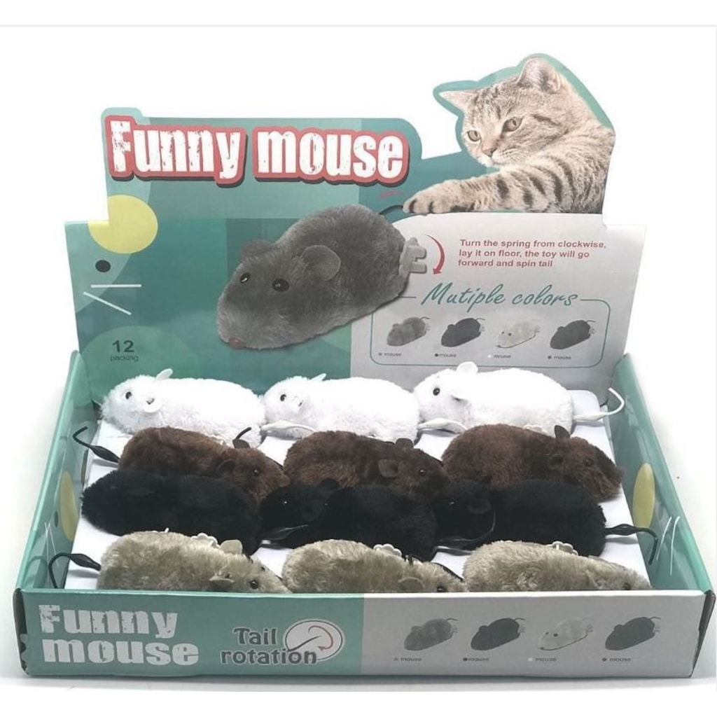 CT15038 Funny Mouse Yandan Kurmalı Fare Kedi Oyuncağı BEYAZ 11 cm