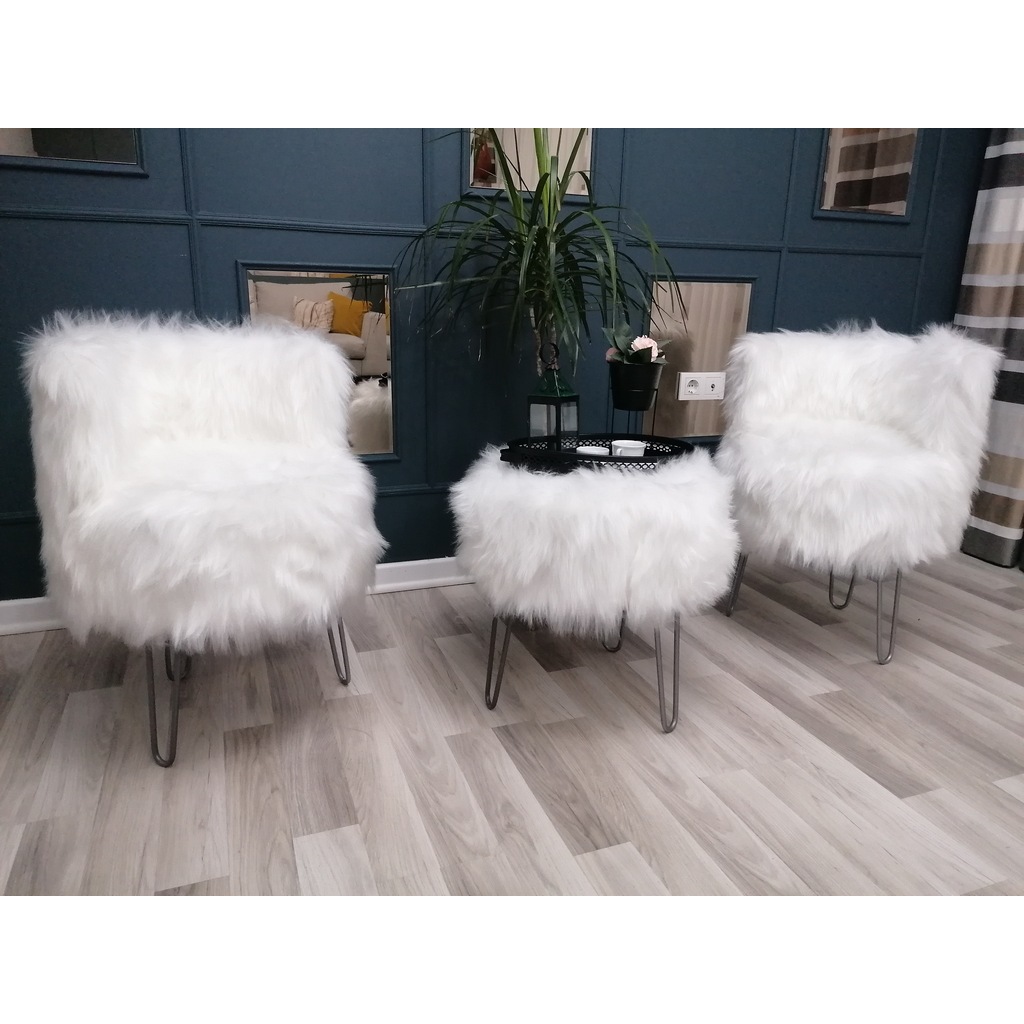 caden decor madame pelus puf cay seti beyaz gumus ayak fiyatlari ve ozellikleri