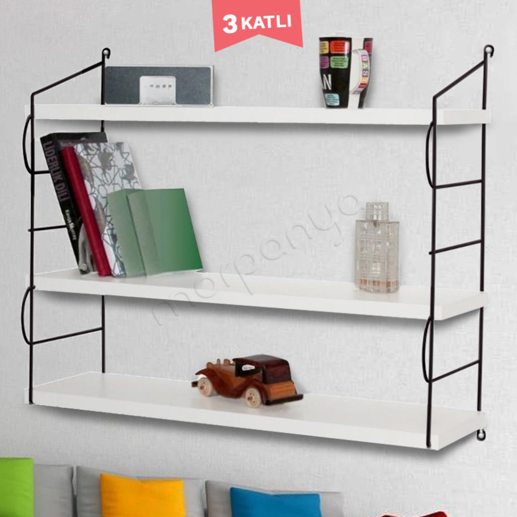 Kitaplık 3 Katlı Duvar Rafı Dekoratif Raf Ünite Kitap Rafı PR547