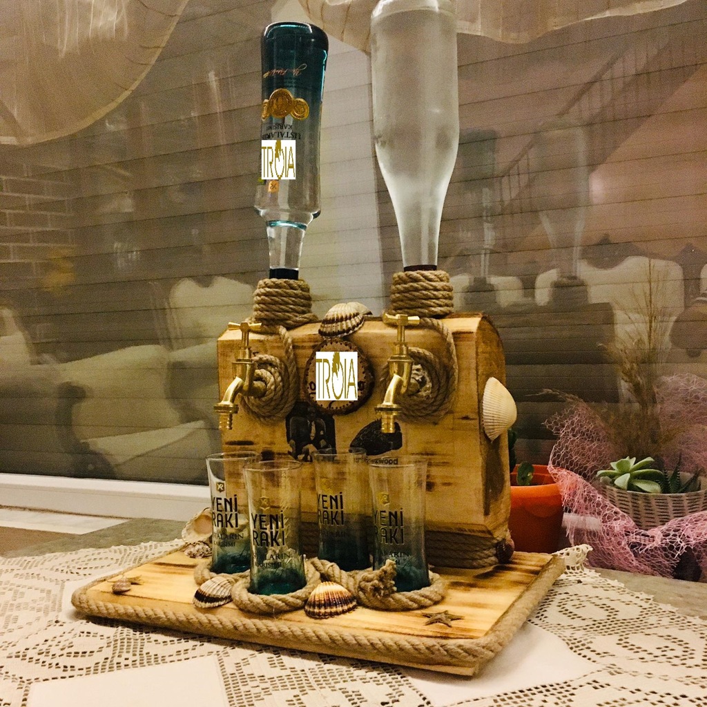 Doğal Ahşap Rakı Şarap Çeşmesi Çift Başlıklı (Kişiselleştirilebil