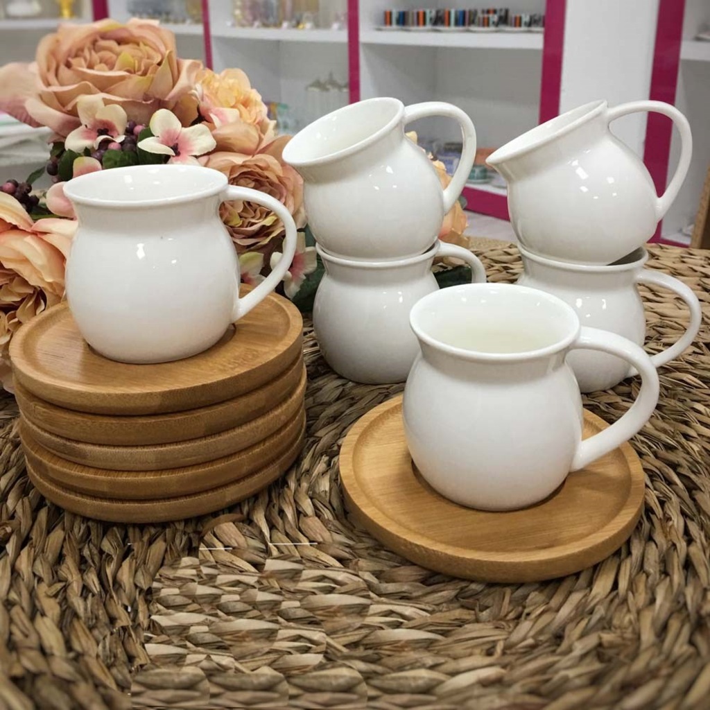 Bambu Tabaklı Porselen Kahve Fincan Takımı 6�lı 9336