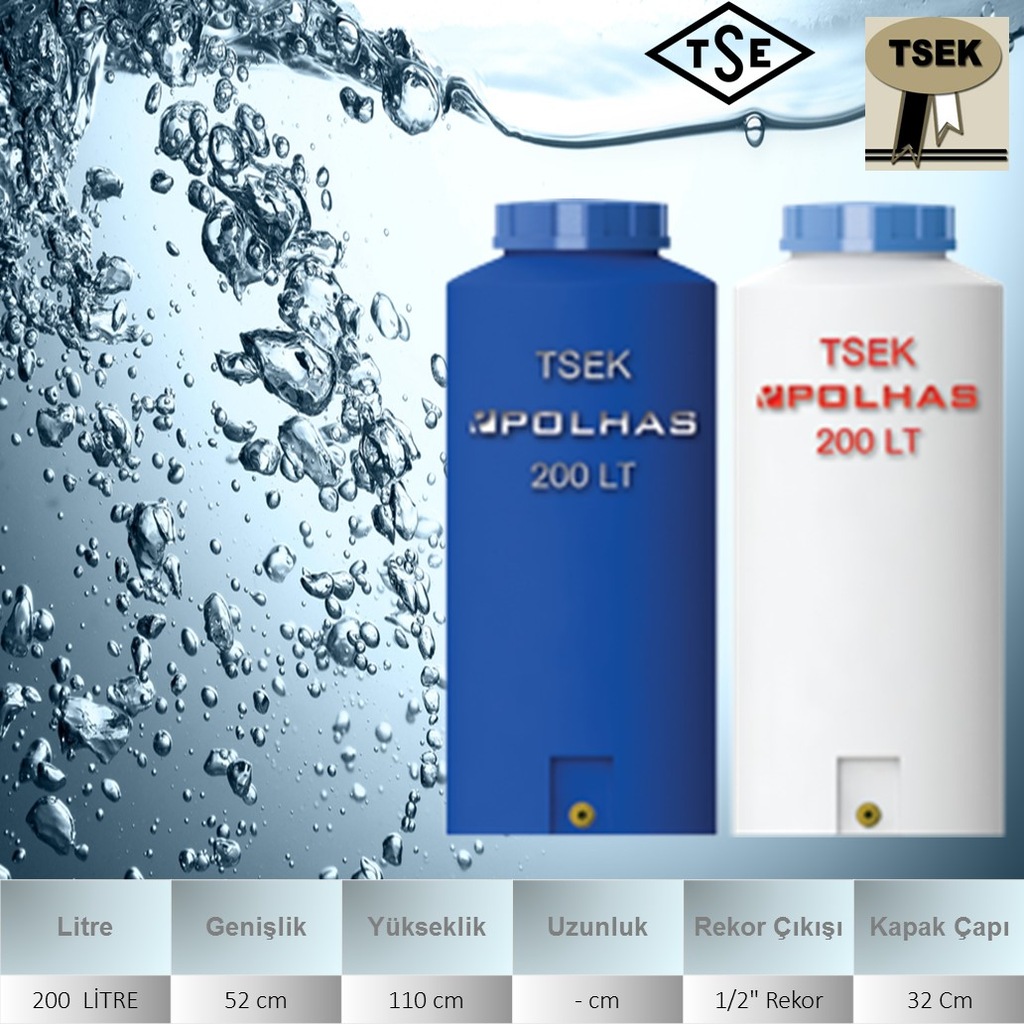 200 Litre Dikey Su Deposu Polietilen 1/2'' Çıkış ÜCRETSİZ KARGO P
