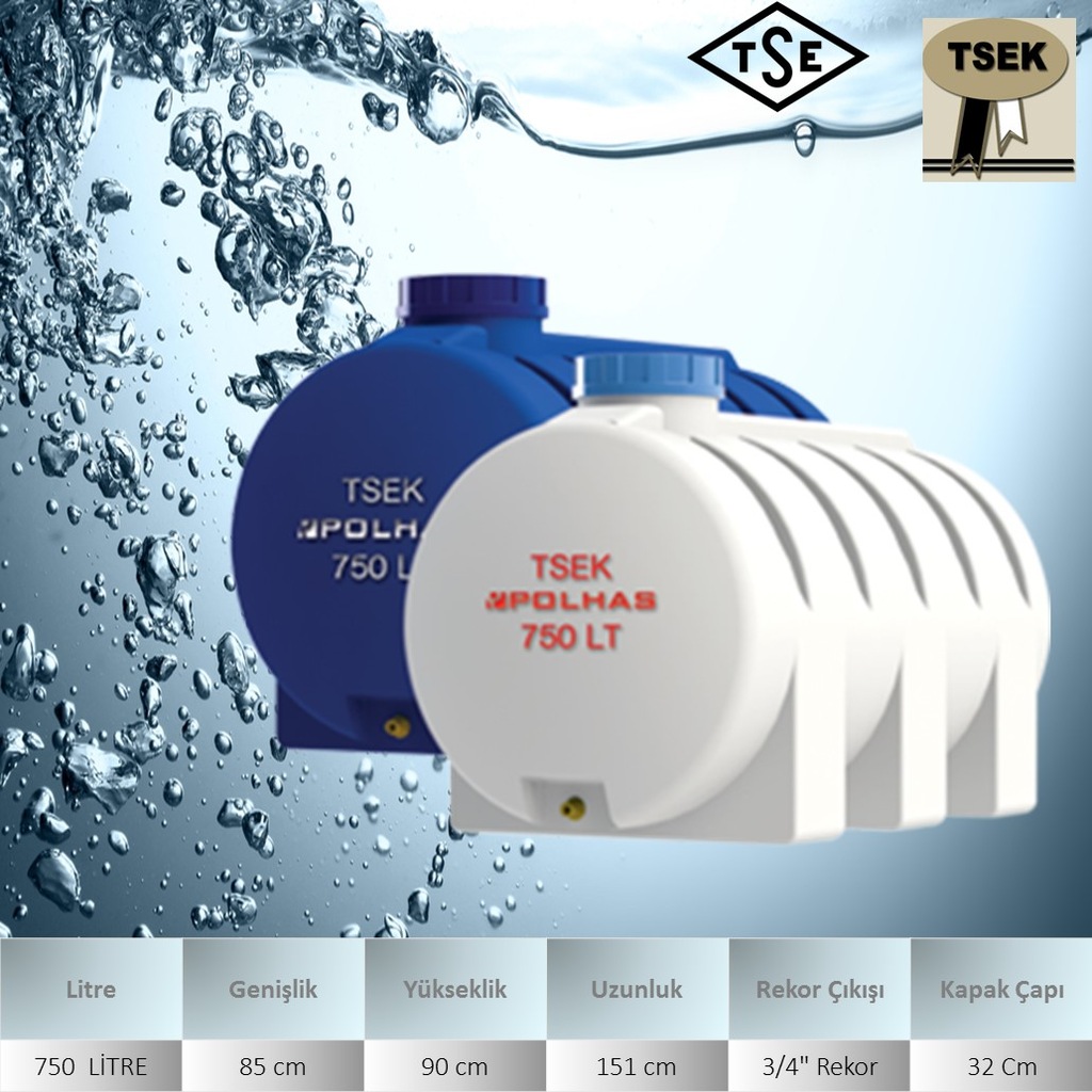 750 lt Polietilen Plastik Su Deposu Yatay 3/4'' Çıkış ÜCRETSİZ KA