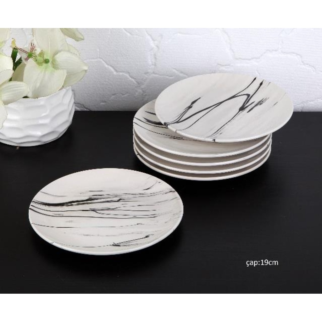 6 Kişilik Seramik Pasta Tatlı Sunum Tabağı Seti Çap19cm