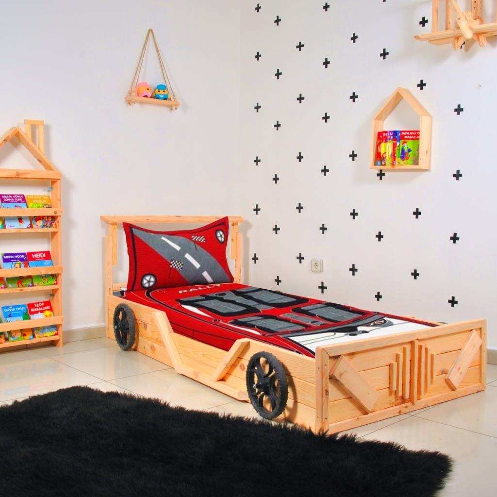 Arabalı Yatak Karyola Çocuk Odası Tek Kişilik Yatak F1