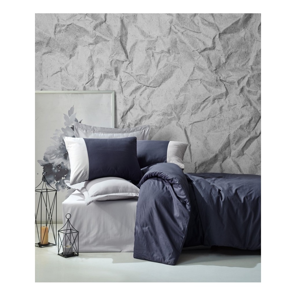 COTTON BOX TEK KİŞİLİK PLAİN LACİVERT-GRİ NEVRESİM TAKIMI