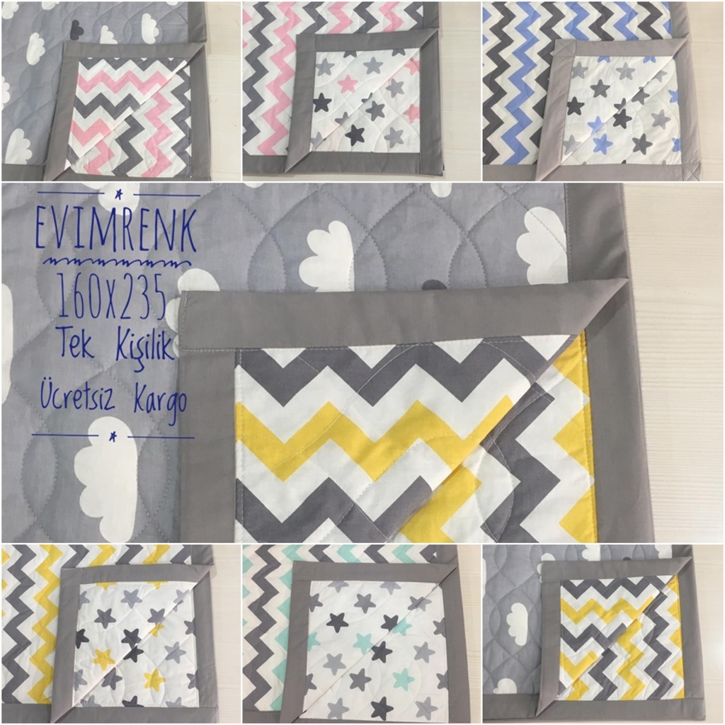 Renkli Yıldız Bulut Desenli Kapitone Yatak Örtüsü Pike Renkli Yıldız Bulut Desenli Kapitone Yatak Örtüsü Pike